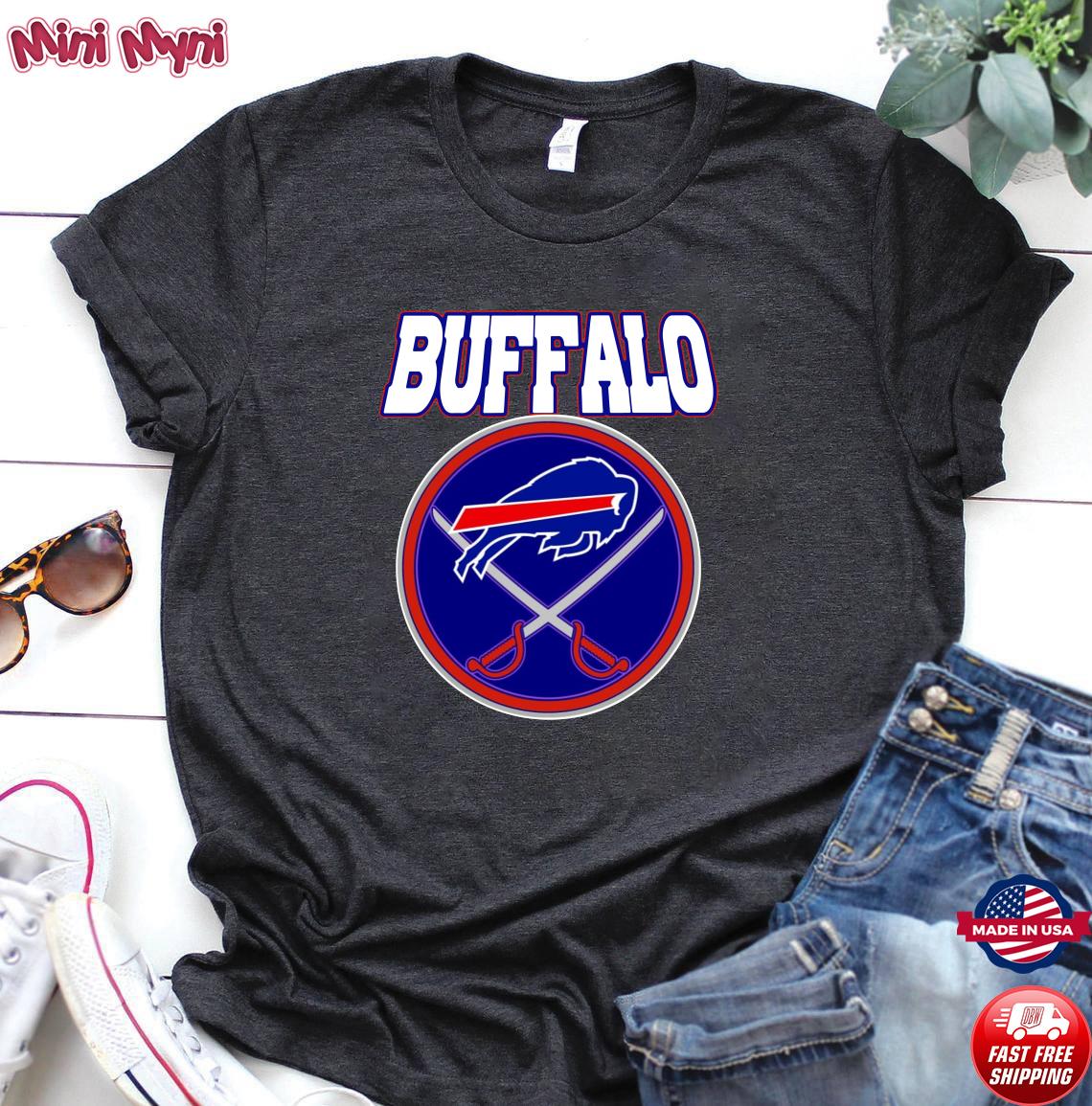 Buffalo Bills Buffalo Sabres MASH UP Logo T-shirt 6 Sizes S-3XL!!