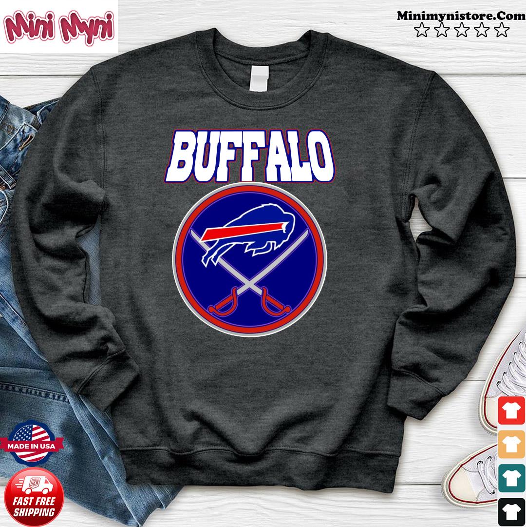 Buffalo Bills Buffalo Sabres MASH UP Logo T-shirt 6 Sizes S-3XL!!