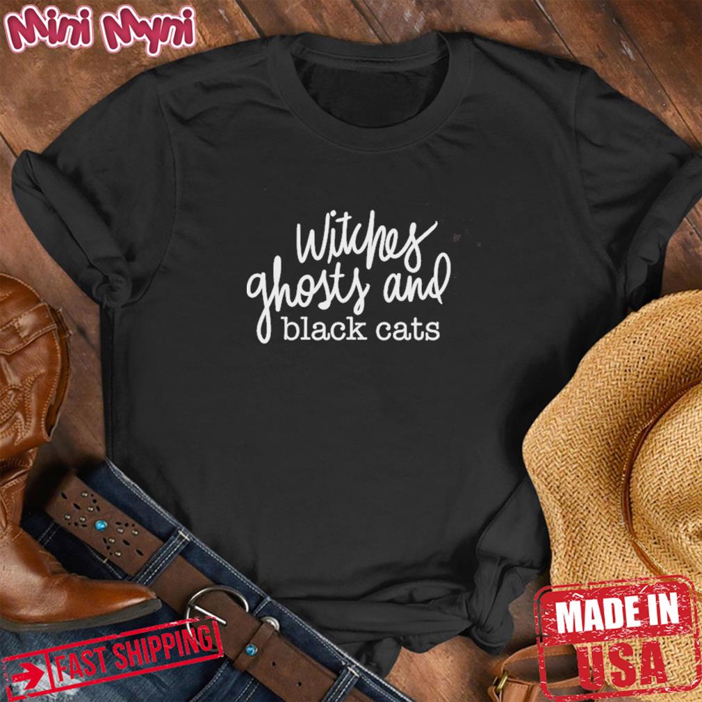 Witchy Ghost And Black Cat Halloween T-Shirt