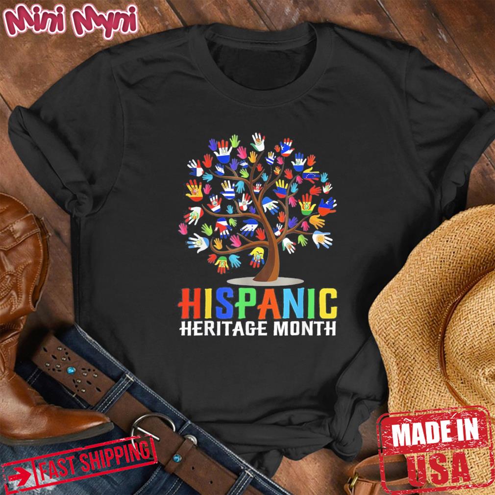 Hispanic Heritage Month Latino Countries Hand Flag Tree Root Shirt