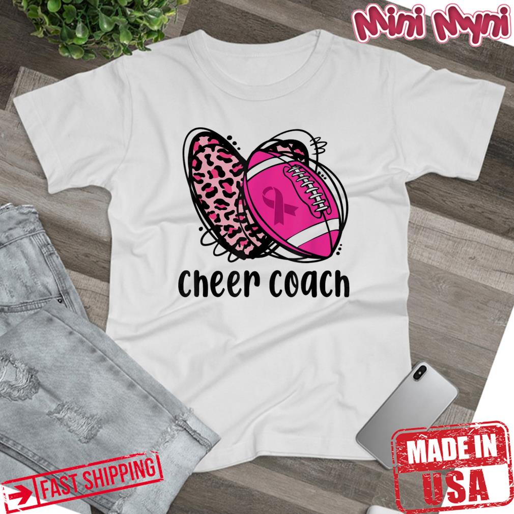 Cheer Coach Leopard Cheerleading Football Mom Breast Cancer Tee Shirt