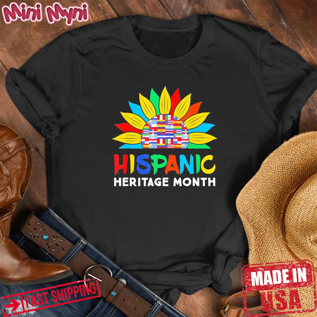 Hispanic Heritage Month Colorful Sunflower Flag Root Latino Tee Shirt