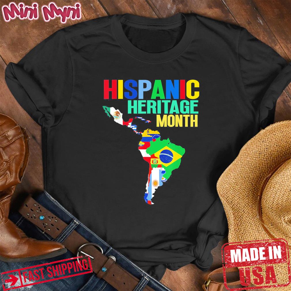 Hispanic Heritage Month Latin Countries Map Flags T-Shirt