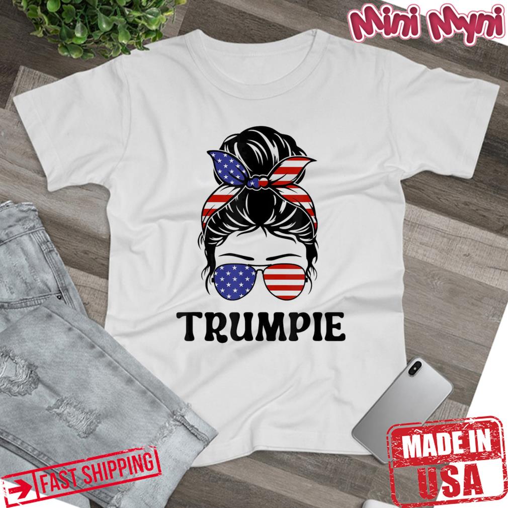 Trumpie – Anti Biden Patriotic US Flag Messy Bun T-Shirt