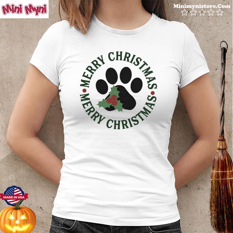 Christmas Dog Paw Print Tee Shirt