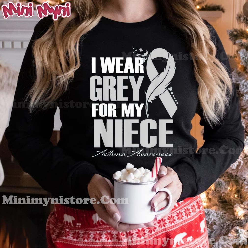 I Wear Grey For My Niece Asthma Awareness Feather T-Shirt
