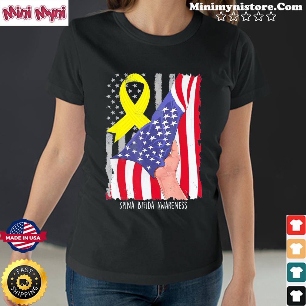 Spina Bifida Awareness Vintage American Flag Yellow Ribbon Shirt