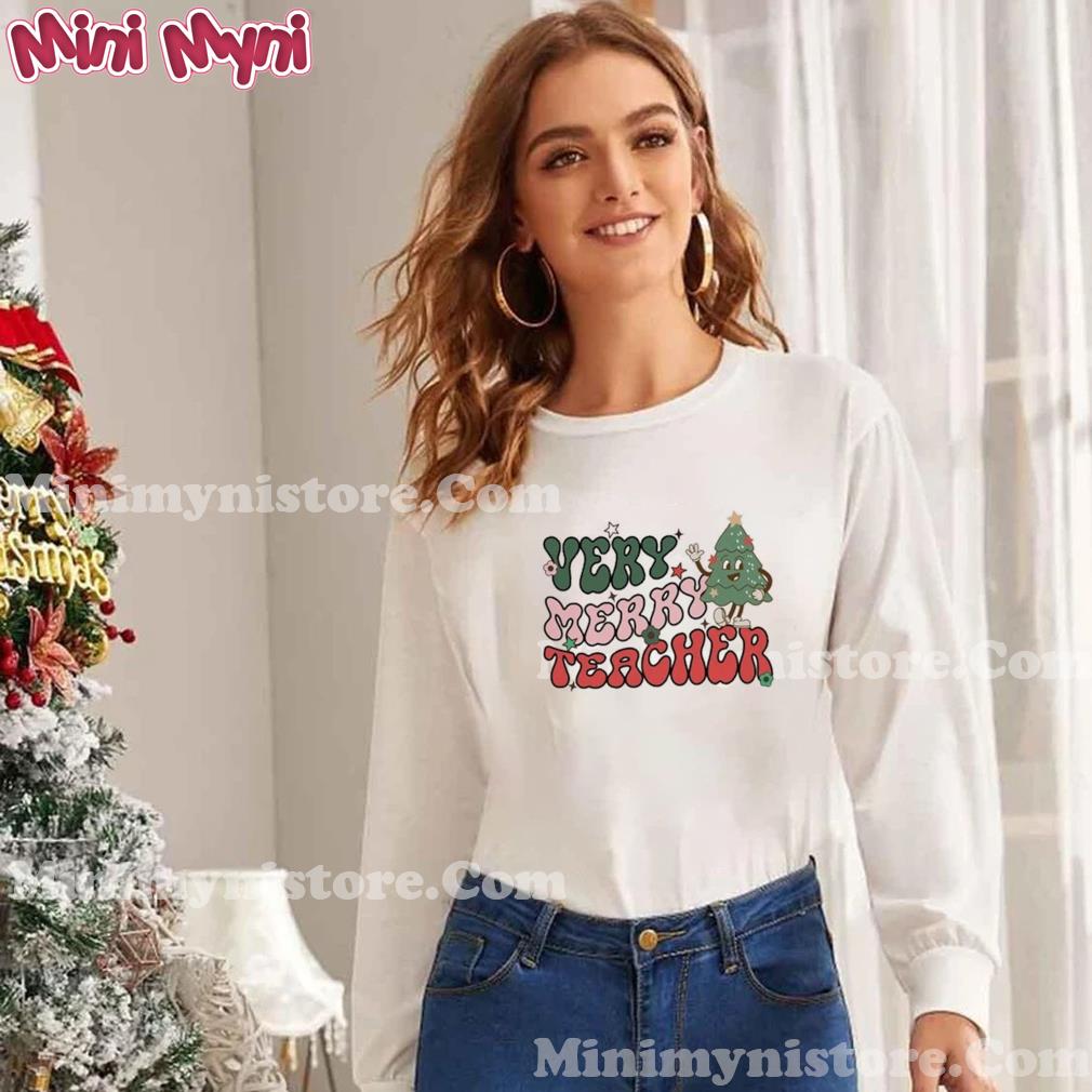 Very Merry Teacher Retro Christmas Shirt