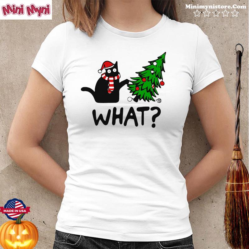 Funny Black Cat Christmas Tree What Shirt