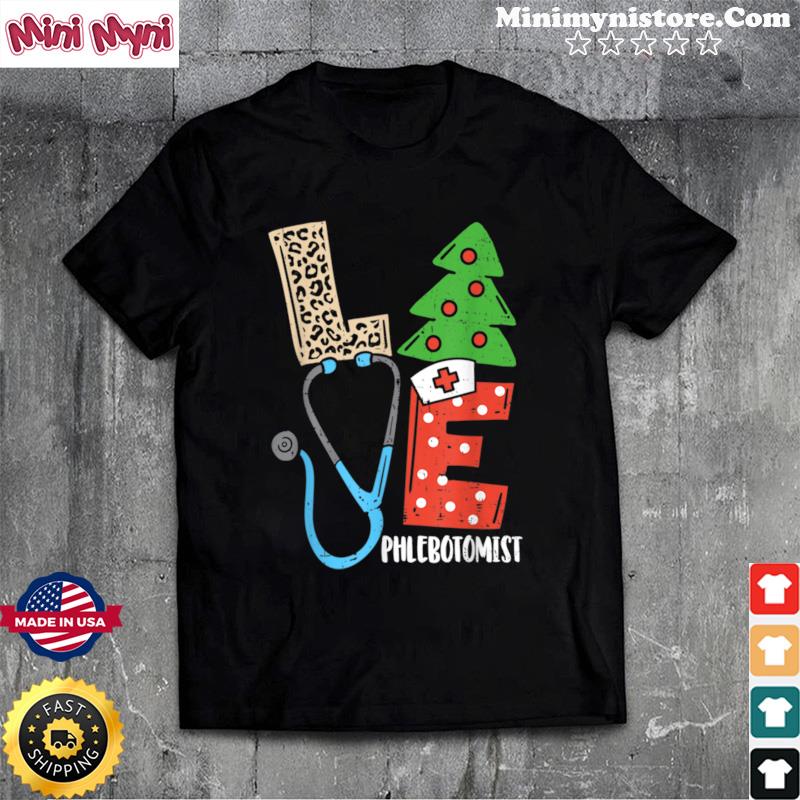 Love Stethoscope Snowflake Phlebotomist Christmas Scrub Xmas T Shirt