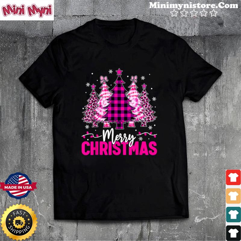 Merry Christmas Plaid Christmas Leopard Tree Light Women Shirt