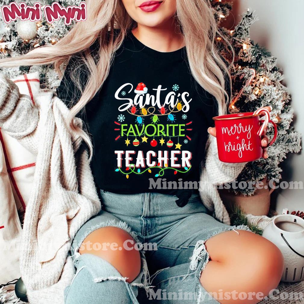 Santa’s Favorite Teacher Christmas Santa Hat Light T-Shirt
