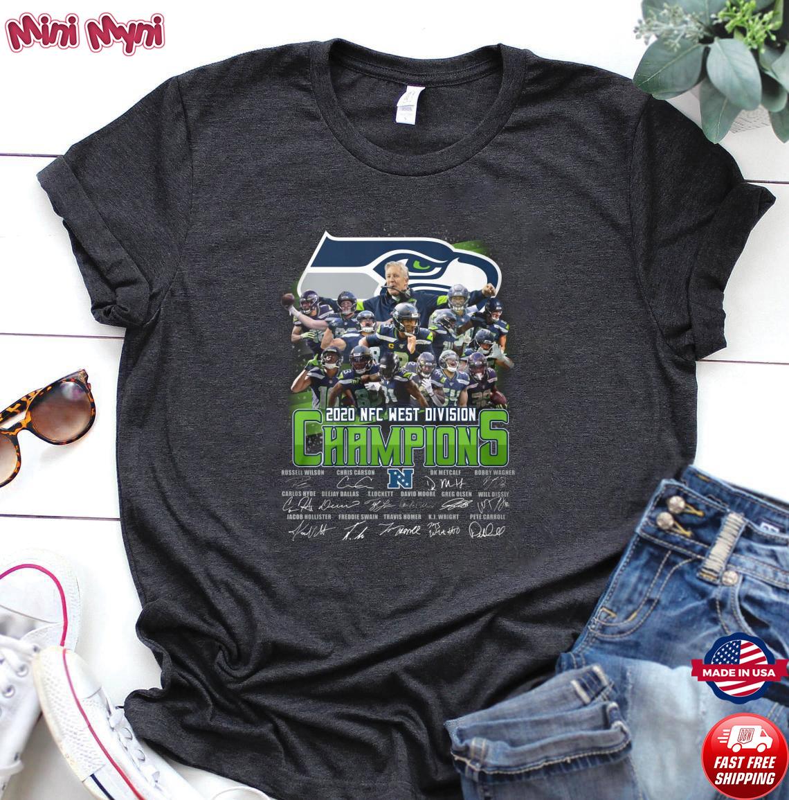 Seattle Seahawks 2020 NFC west division Champions signatures shirt, hoodie,  sweater, long sleeve and tank top