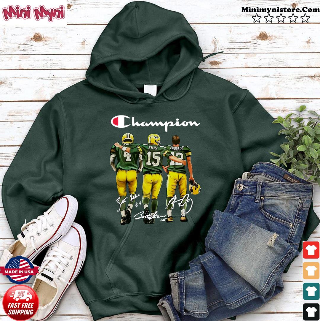 Green Bay Packers Champion Favre Starr Rodgers Signatures Shirt, hoodie,  tank top, sweater and long sleeve t-shirt