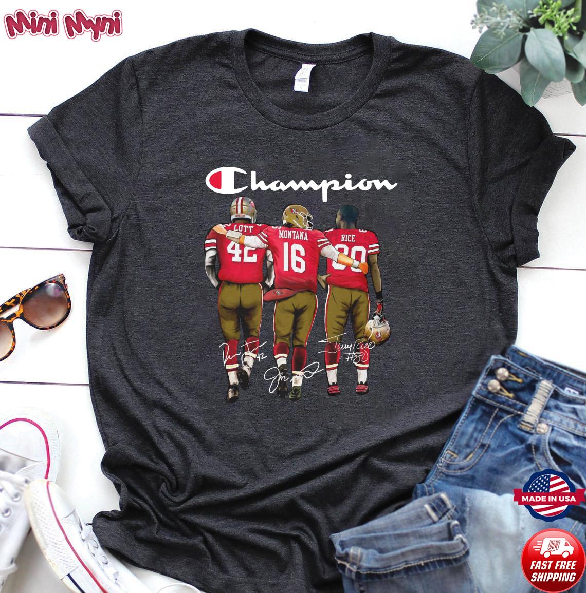 San Francisco 49ers, Ronnie Lott #42, Joe Montana #16, Jerry Rice #80  T-Shirt